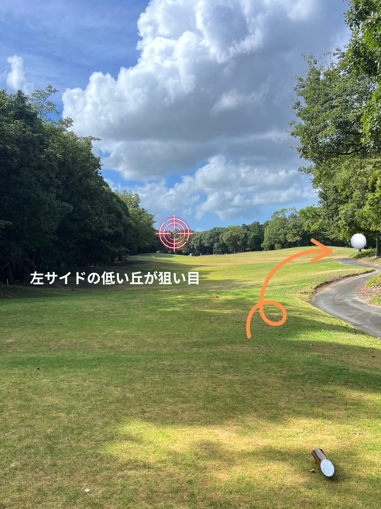 静岡カントリー袋井コース3番ホール。左サイドの低い丘が狙い目