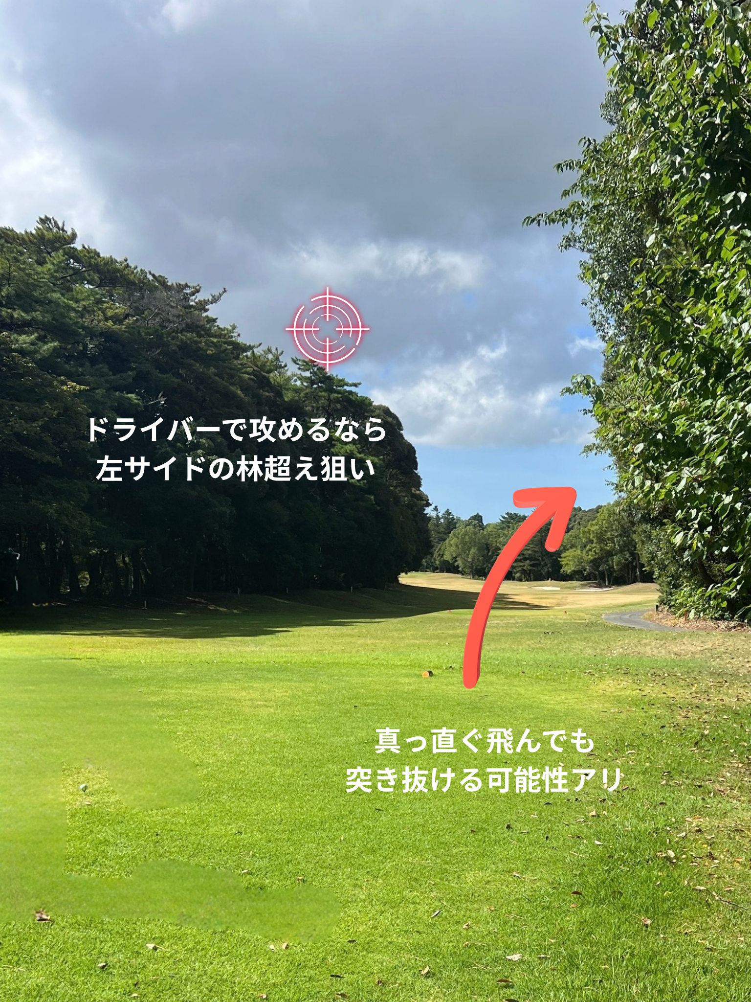 静岡カントリー袋井コース5番ホール。ドライバーなら左サイドの林越え狙い